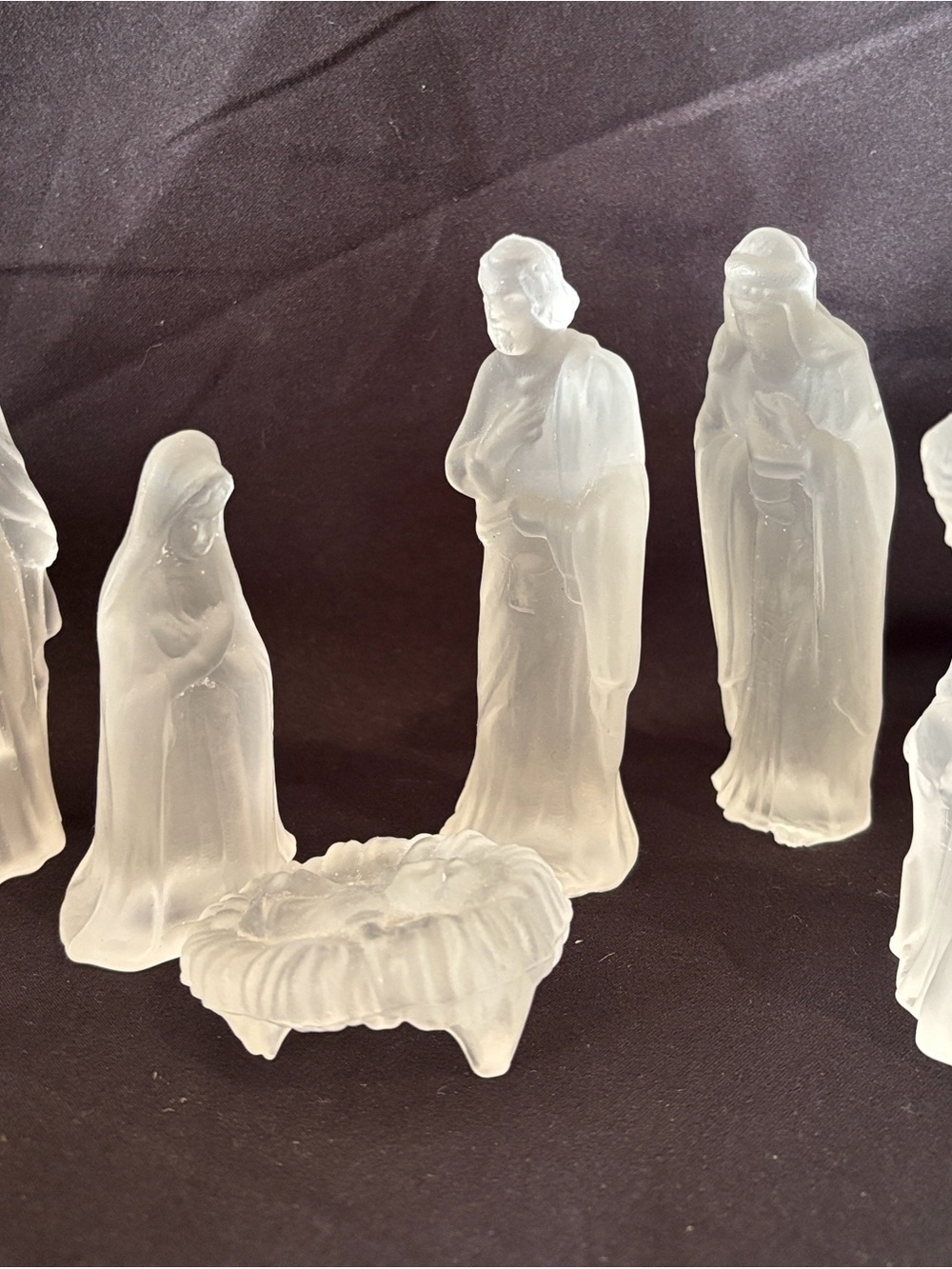 Frosted Glass Nativity Figurine Set - White Frost Finish Small 6 pieces